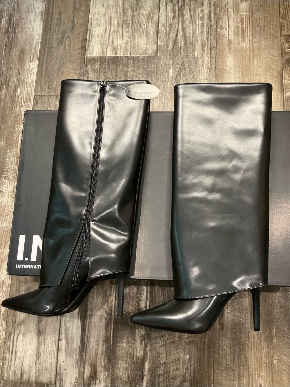 INC International Concepts Tall Black Faux Leather Pointed-Toe Stiletto Boots - Picture 7 of 16